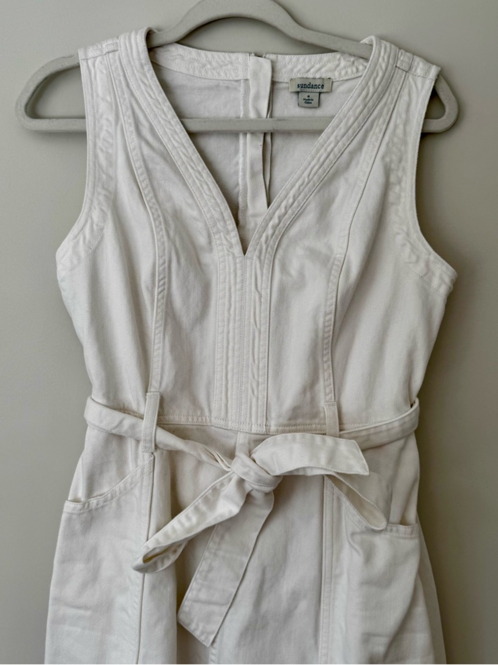 Sundance Poppy Belted Denim Midi Dress, White – Size 8 (Medium) - Picture 3 of 8